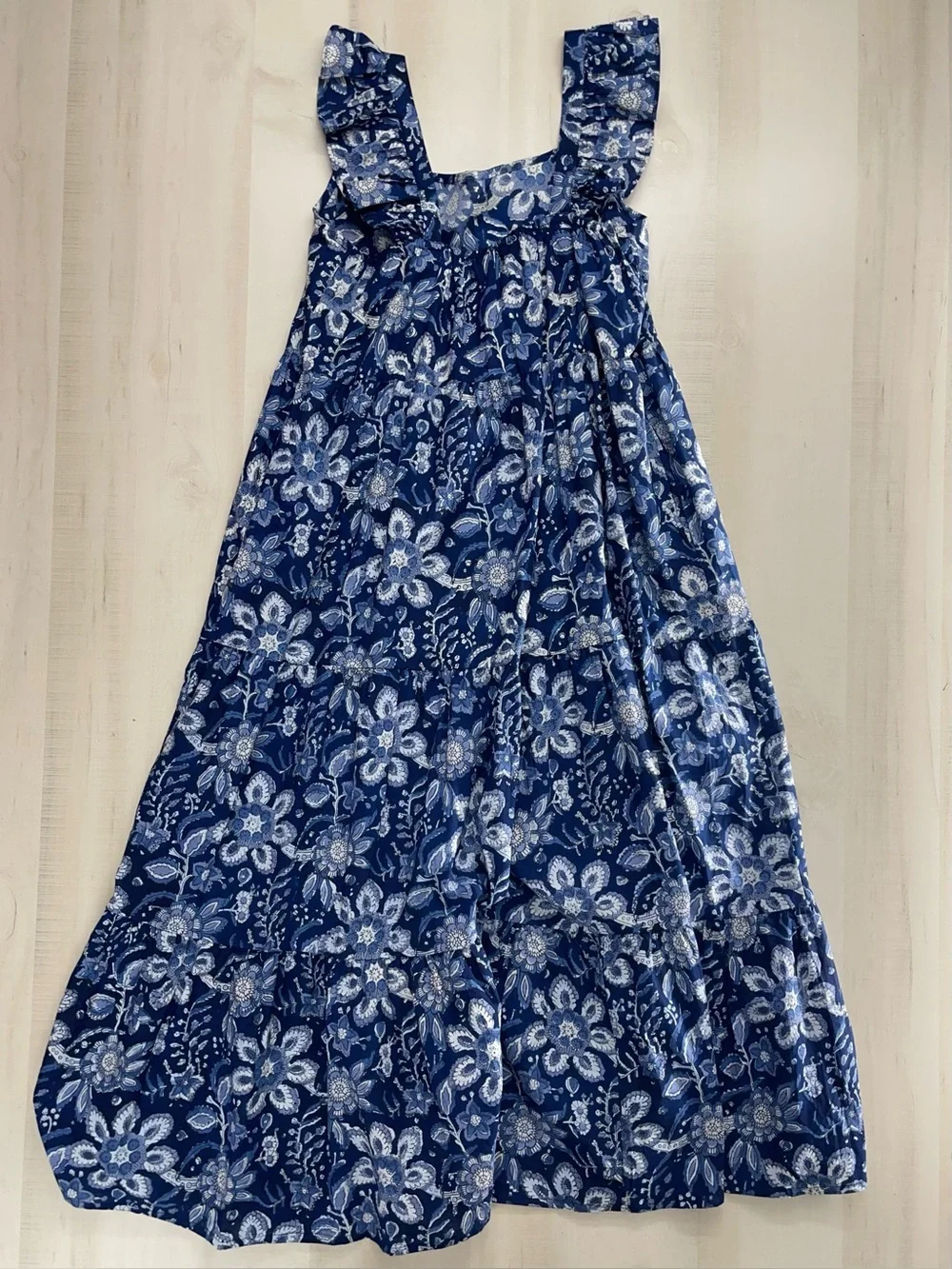 BOHcreation block print floral ruffle sleeve midi dress tiered beautiful cotton - Picture 6 of 9
